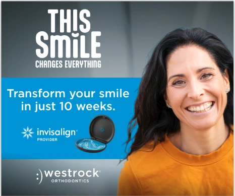 WestRock Orthodontics Invisalign advertisement showing a smiling adult